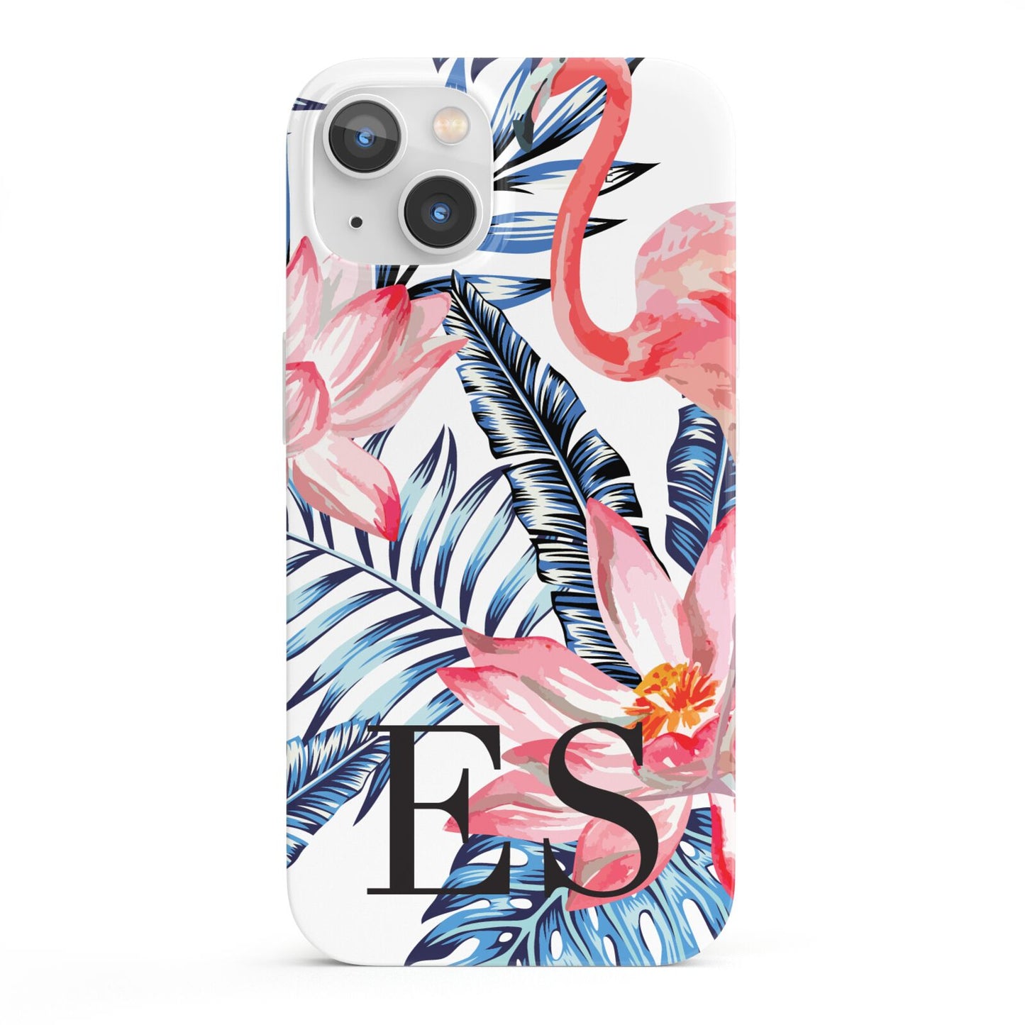 Blue Leaves Pink Flamingos iPhone 13 Full Wrap 3D Snap Case