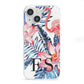 Blue Leaves Pink Flamingos iPhone 13 Mini Clear Bumper Case
