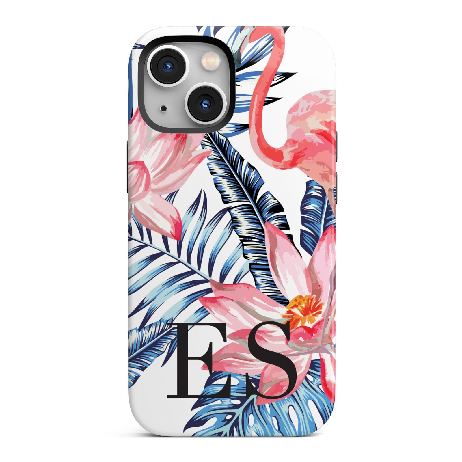 Blue Leaves Pink Flamingos iPhone 13 Mini Full Wrap 3D Tough Case
