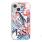 Blue Leaves Pink Flamingos iPhone 13 Mini TPU Impact Case with Pink Edges