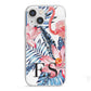 Blue Leaves Pink Flamingos iPhone 13 Mini TPU Impact Case with White Edges