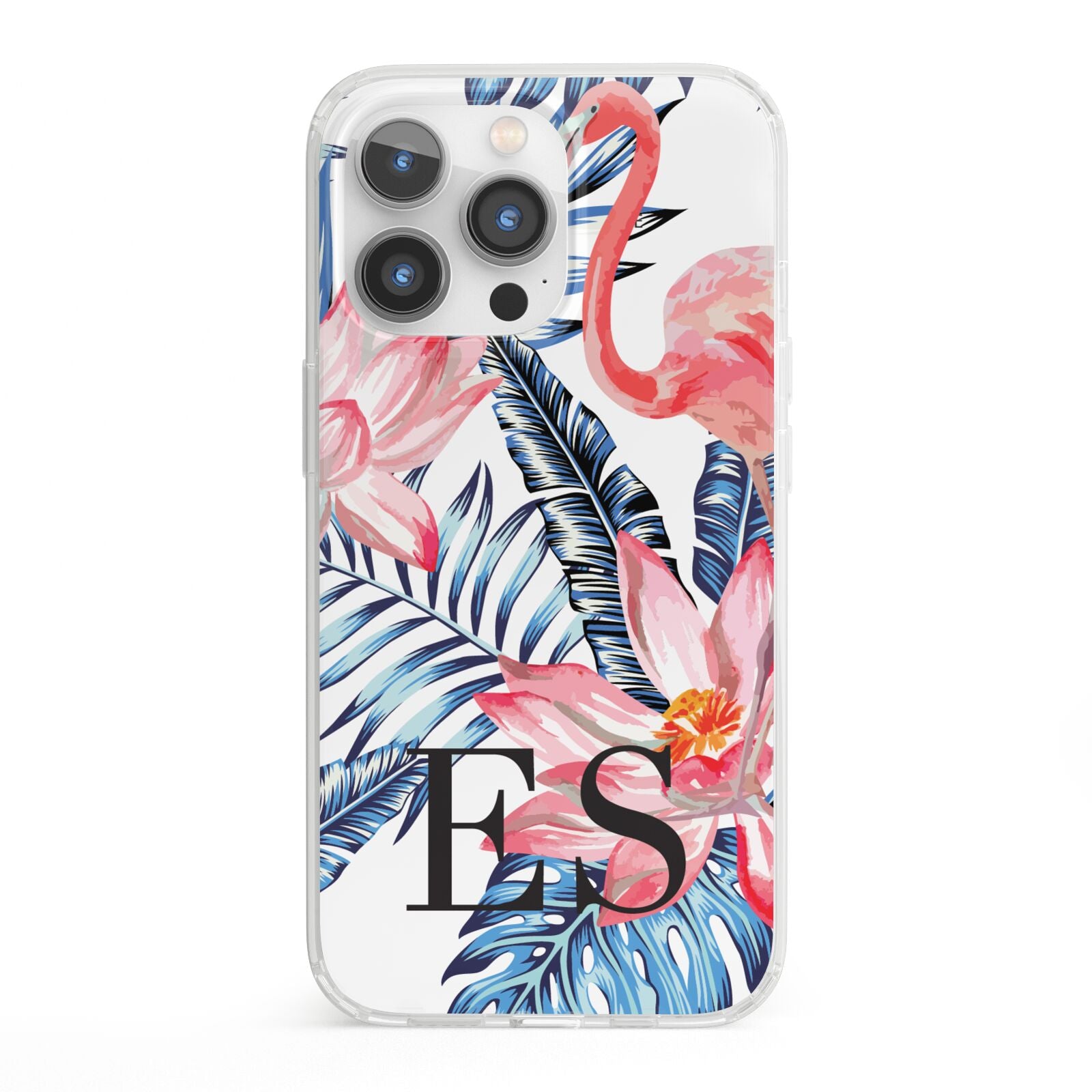 Blue Leaves Pink Flamingos iPhone 13 Pro Clear Bumper Case