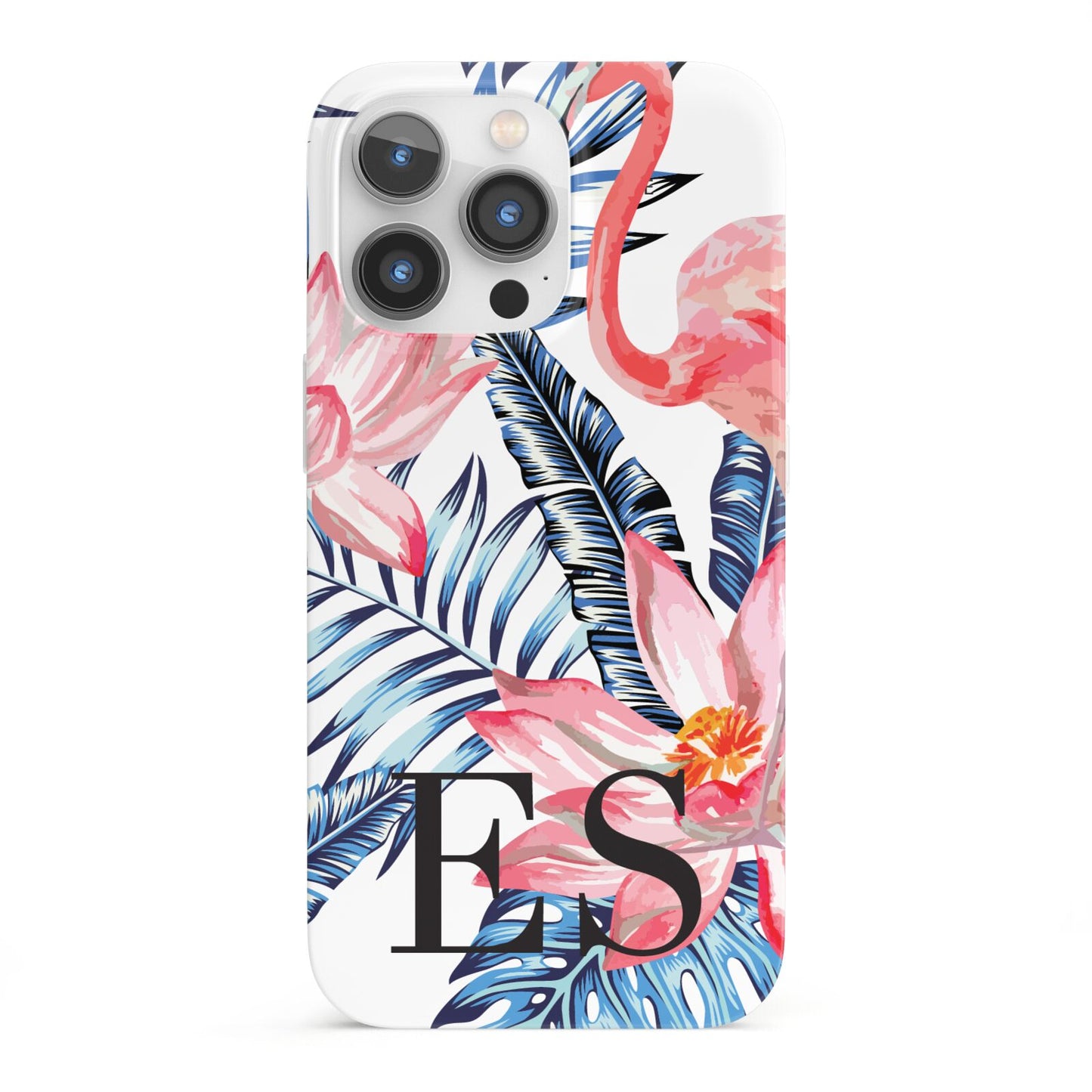 Blue Leaves Pink Flamingos iPhone 13 Pro Full Wrap 3D Snap Case