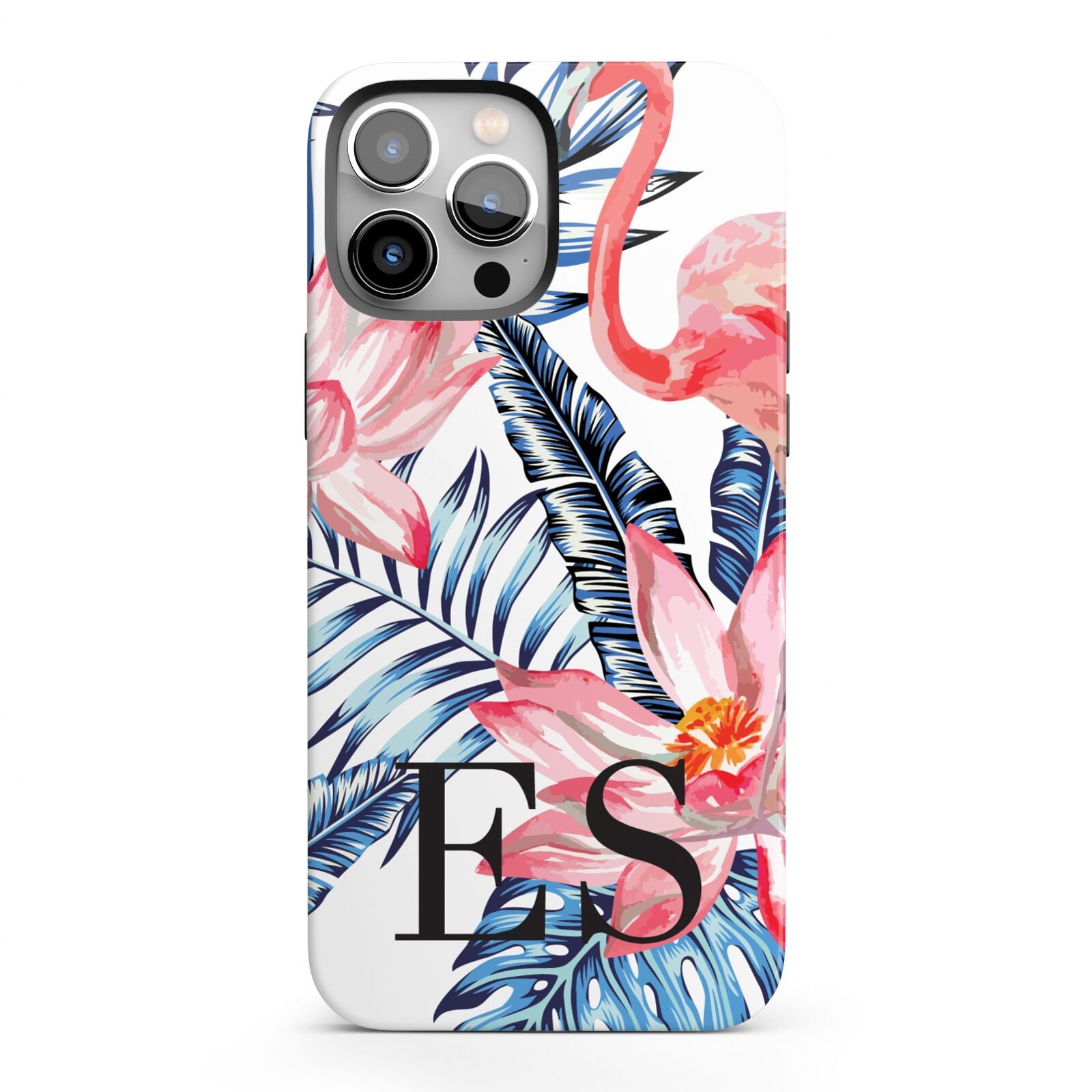 Blue Leaves Pink Flamingos iPhone 13 Pro Max Full Wrap 3D Tough Case