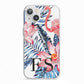 Blue Leaves Pink Flamingos iPhone 13 TPU Impact Case with White Edges