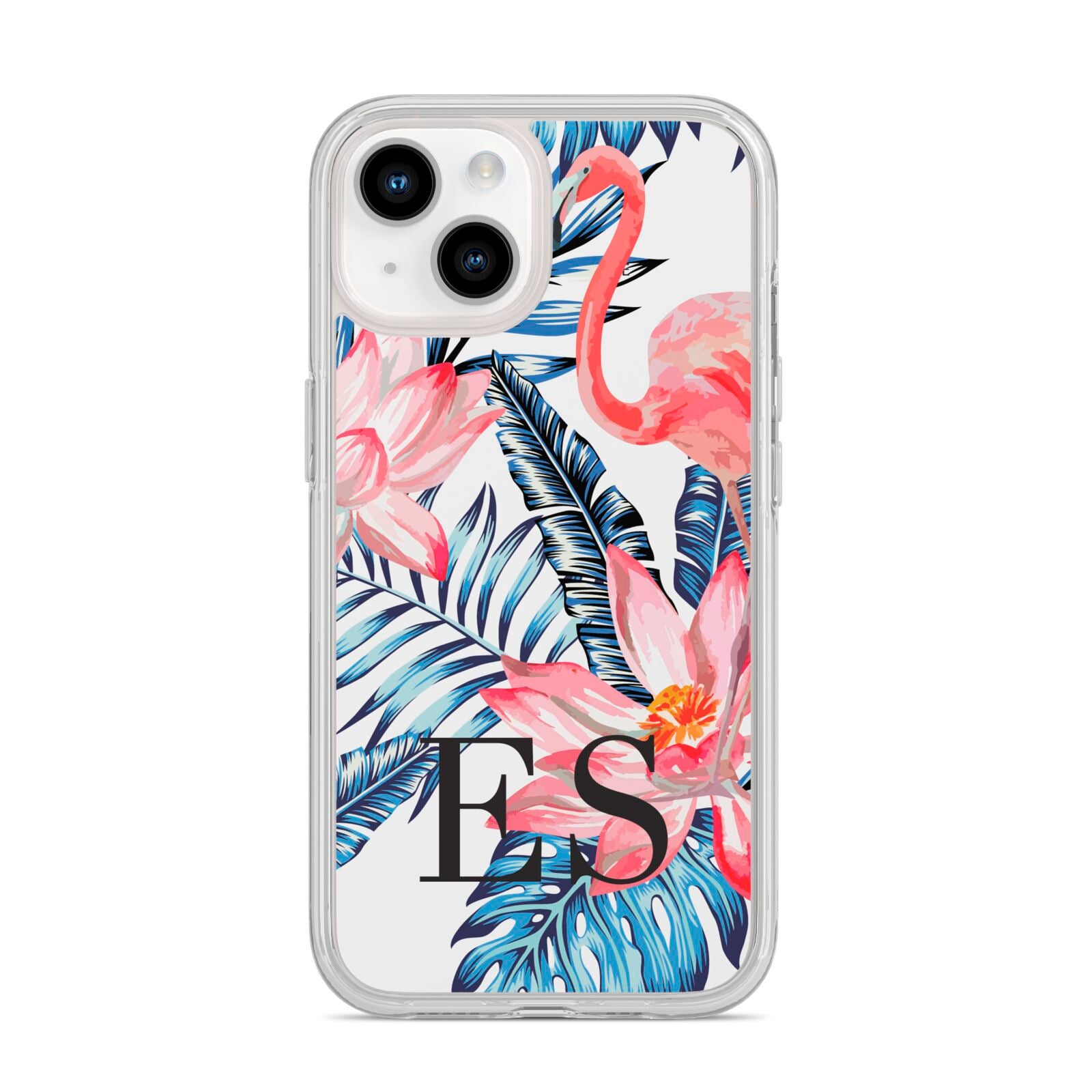 Blue Leaves Pink Flamingos iPhone 14 Clear Tough Case Starlight