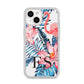 Blue Leaves Pink Flamingos iPhone 14 Glitter Tough Case Starlight
