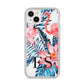 Blue Leaves Pink Flamingos iPhone 14 Plus Glitter Tough Case Starlight