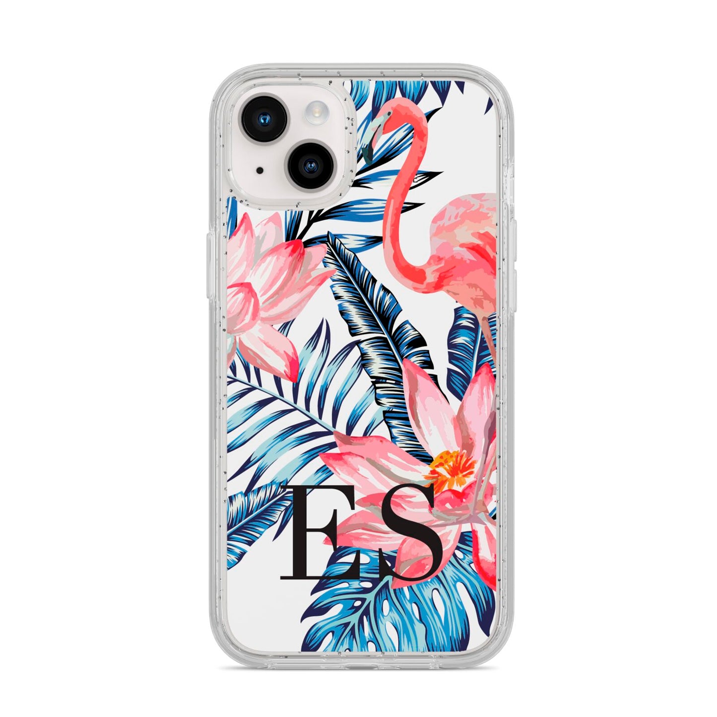Blue Leaves Pink Flamingos iPhone 14 Plus Glitter Tough Case Starlight