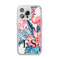 Blue Leaves Pink Flamingos iPhone 14 Pro Max Clear Tough Case Silver