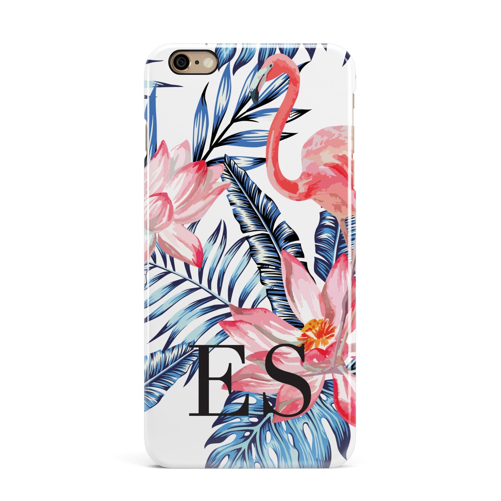 Blue Leaves Pink Flamingos iPhone 6 Plus 3D Snap Case on Gold Phone