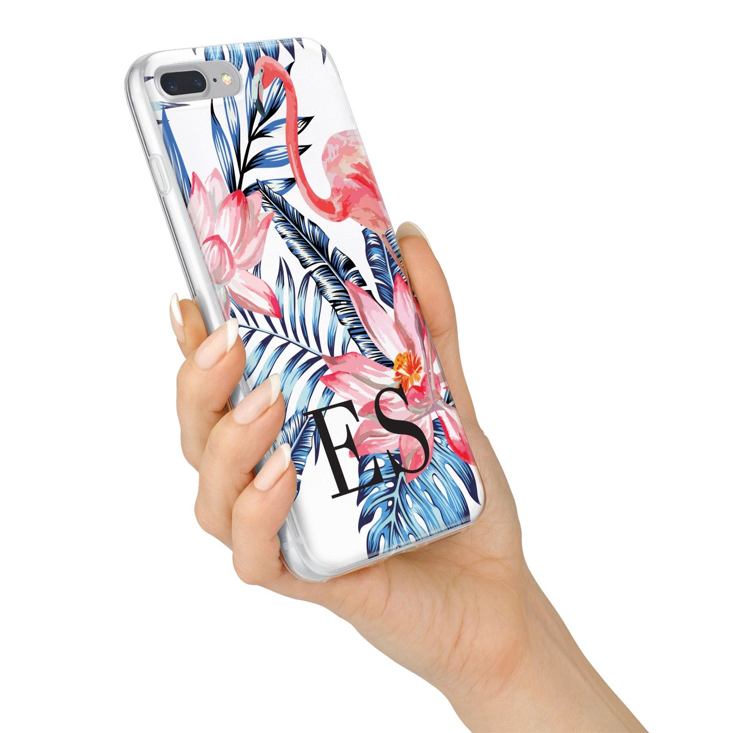 Blue Leaves Pink Flamingos iPhone 7 Plus Bumper Case on Silver iPhone Alternative Image