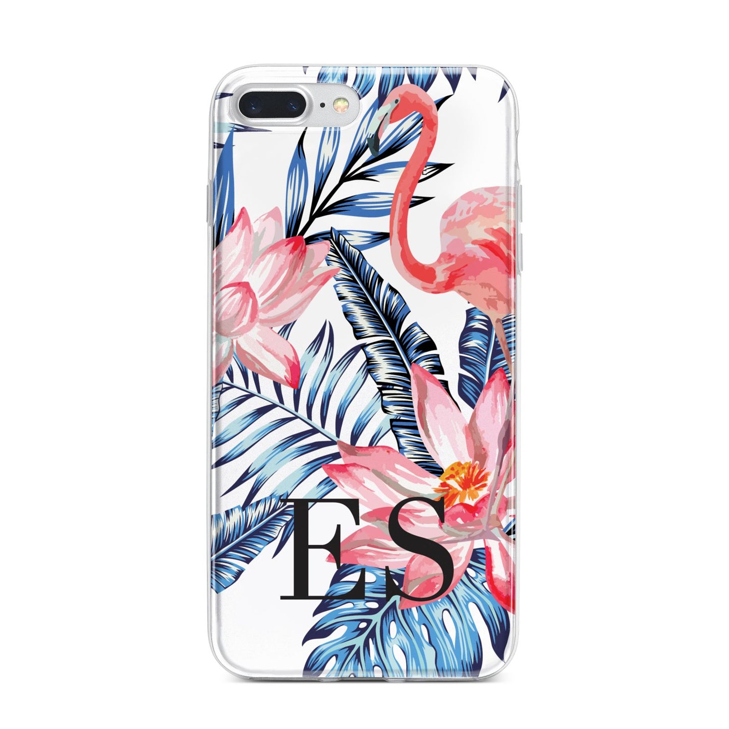 Blue Leaves Pink Flamingos iPhone 7 Plus Bumper Case on Silver iPhone