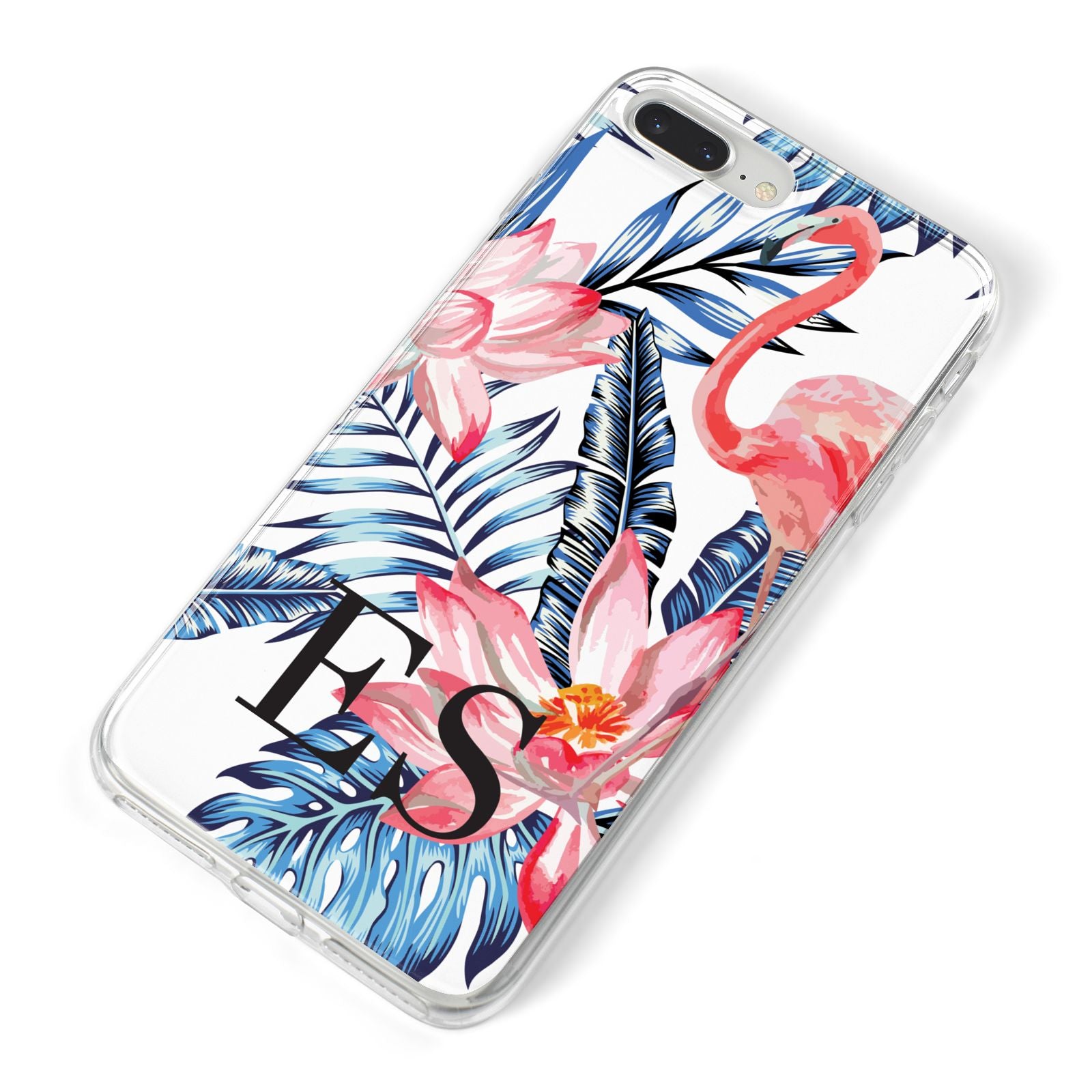 Blue Leaves Pink Flamingos iPhone 8 Plus Bumper Case on Silver iPhone Alternative Image
