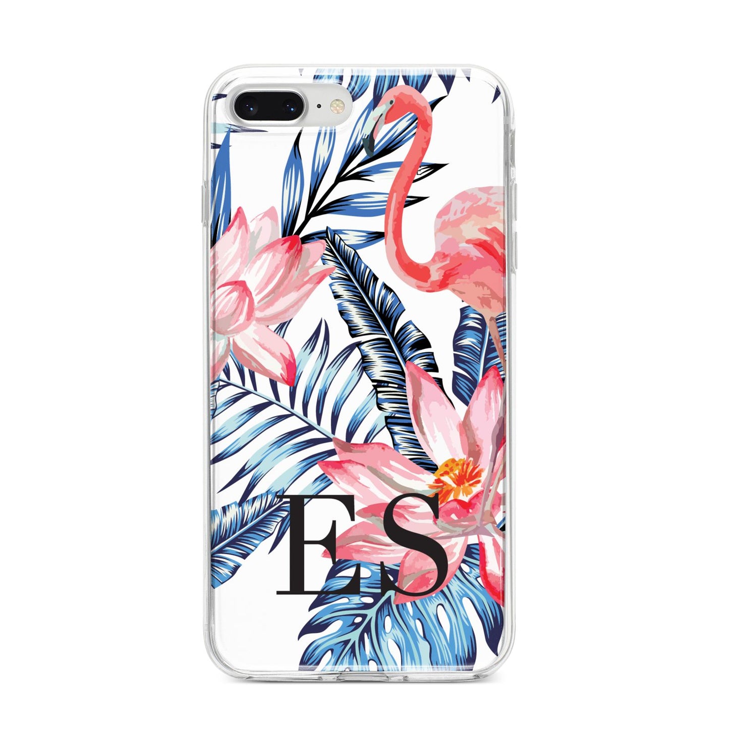 Blue Leaves Pink Flamingos iPhone 8 Plus Bumper Case on Silver iPhone