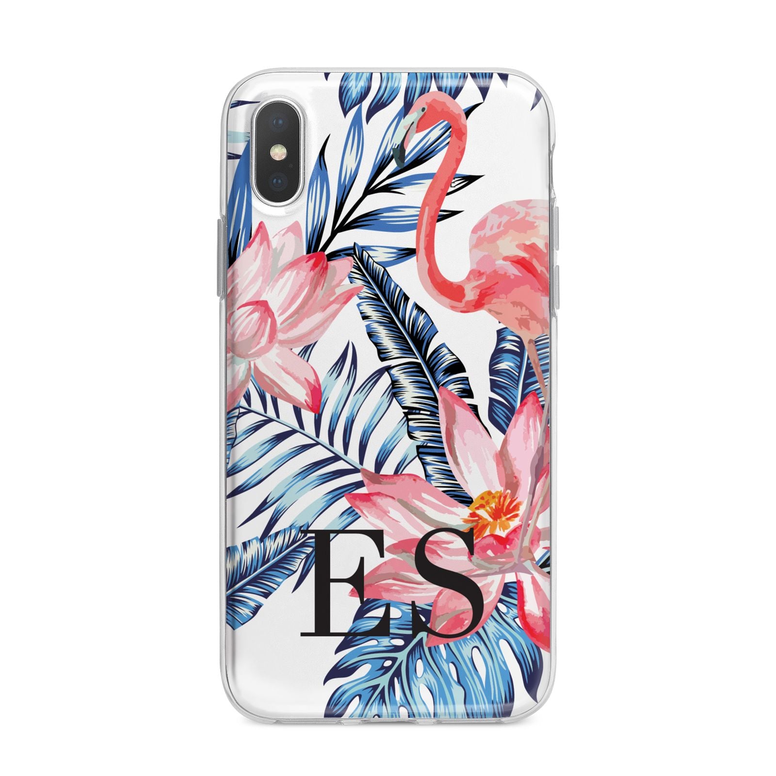 Blue Leaves Pink Flamingos iPhone X Bumper Case on Silver iPhone Alternative Image 1