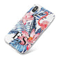 Blue Leaves Pink Flamingos iPhone X Bumper Case on Silver iPhone