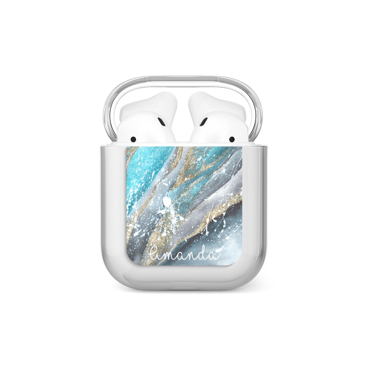 Blue Marble Custom Name AirPods Case