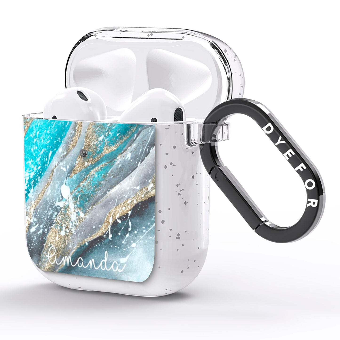 Blue Marble Custom Name AirPods Glitter Case Side Image