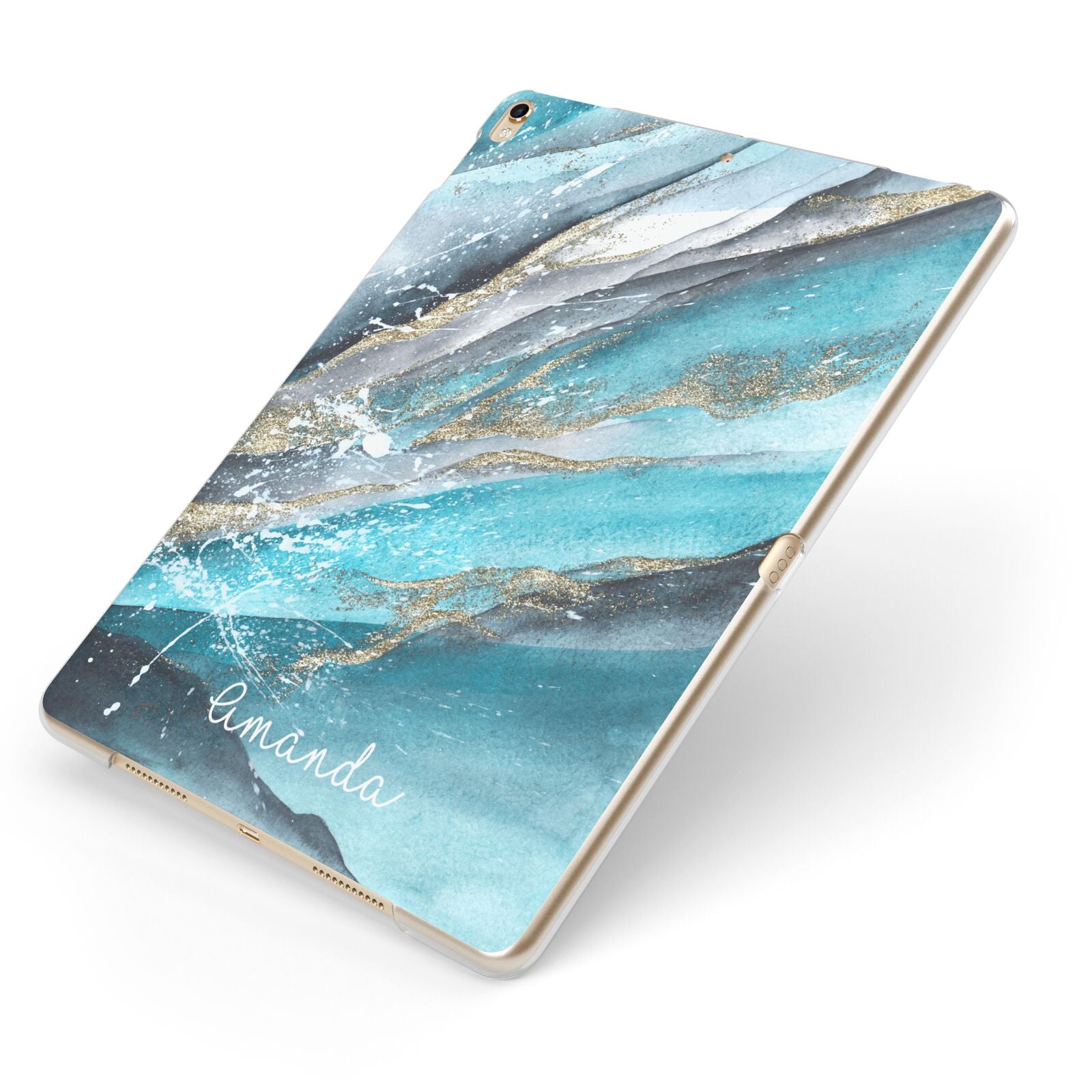 Blue Marble Custom Name Apple iPad Case on Gold iPad Side View