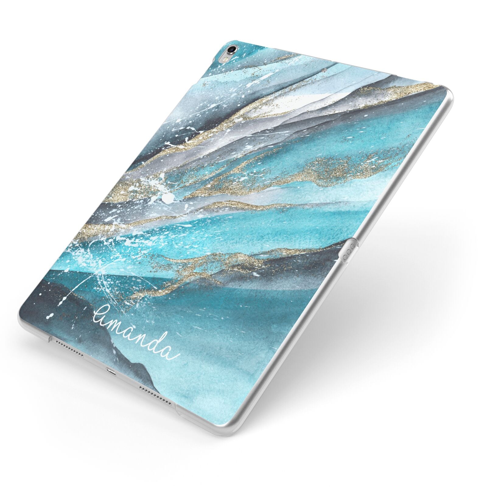 Blue Marble Custom Name Apple iPad Case on Silver iPad Side View