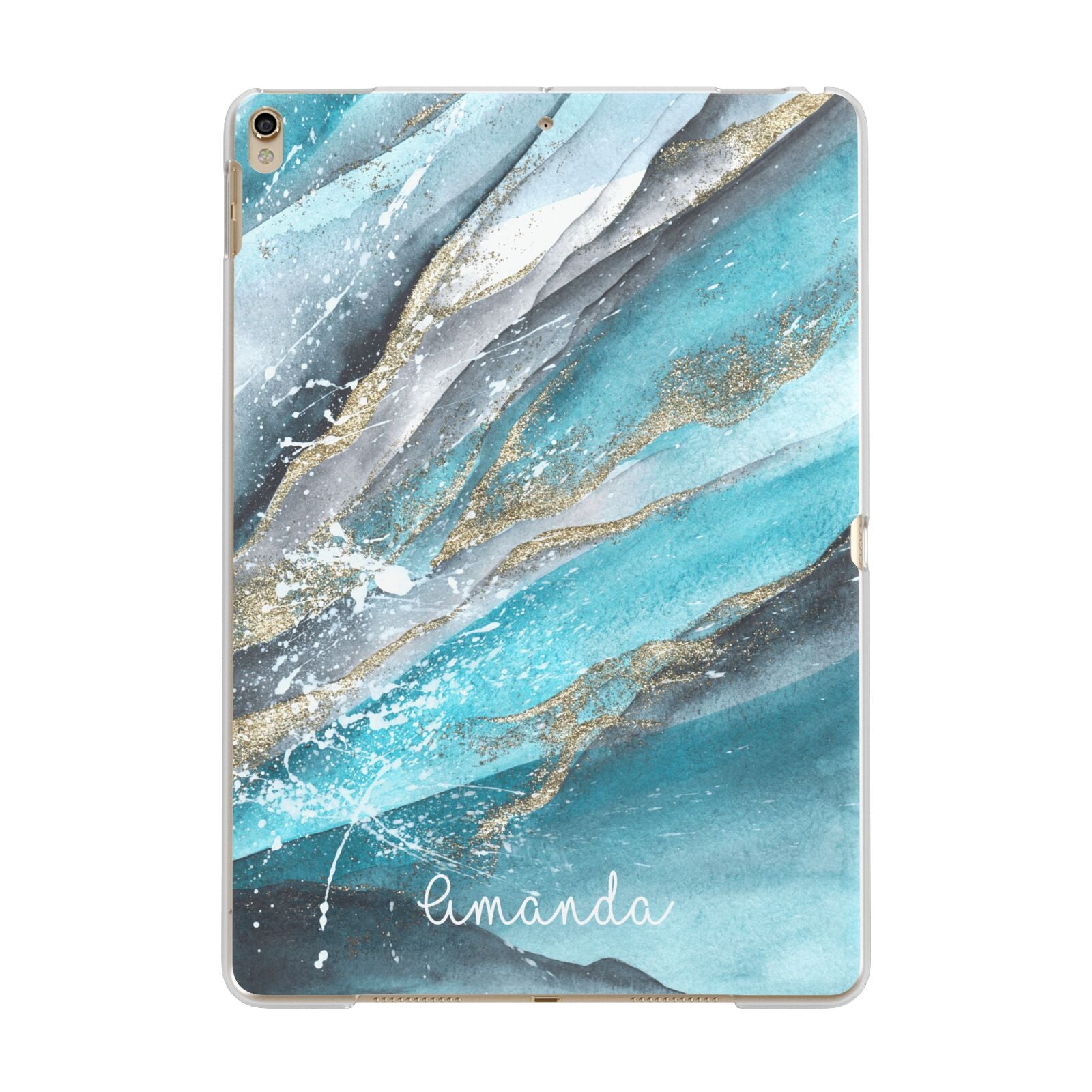 Blue Marble Custom Name Apple iPad Gold Case