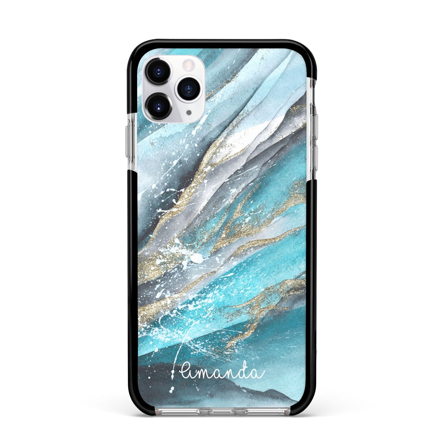 Blue Marble Custom Name Apple iPhone 11 Pro Max in Silver with Black Impact Case
