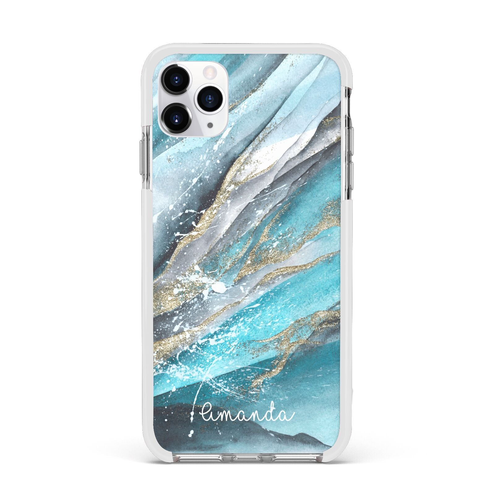 Blue Marble Custom Name Apple iPhone 11 Pro Max in Silver with White Impact Case