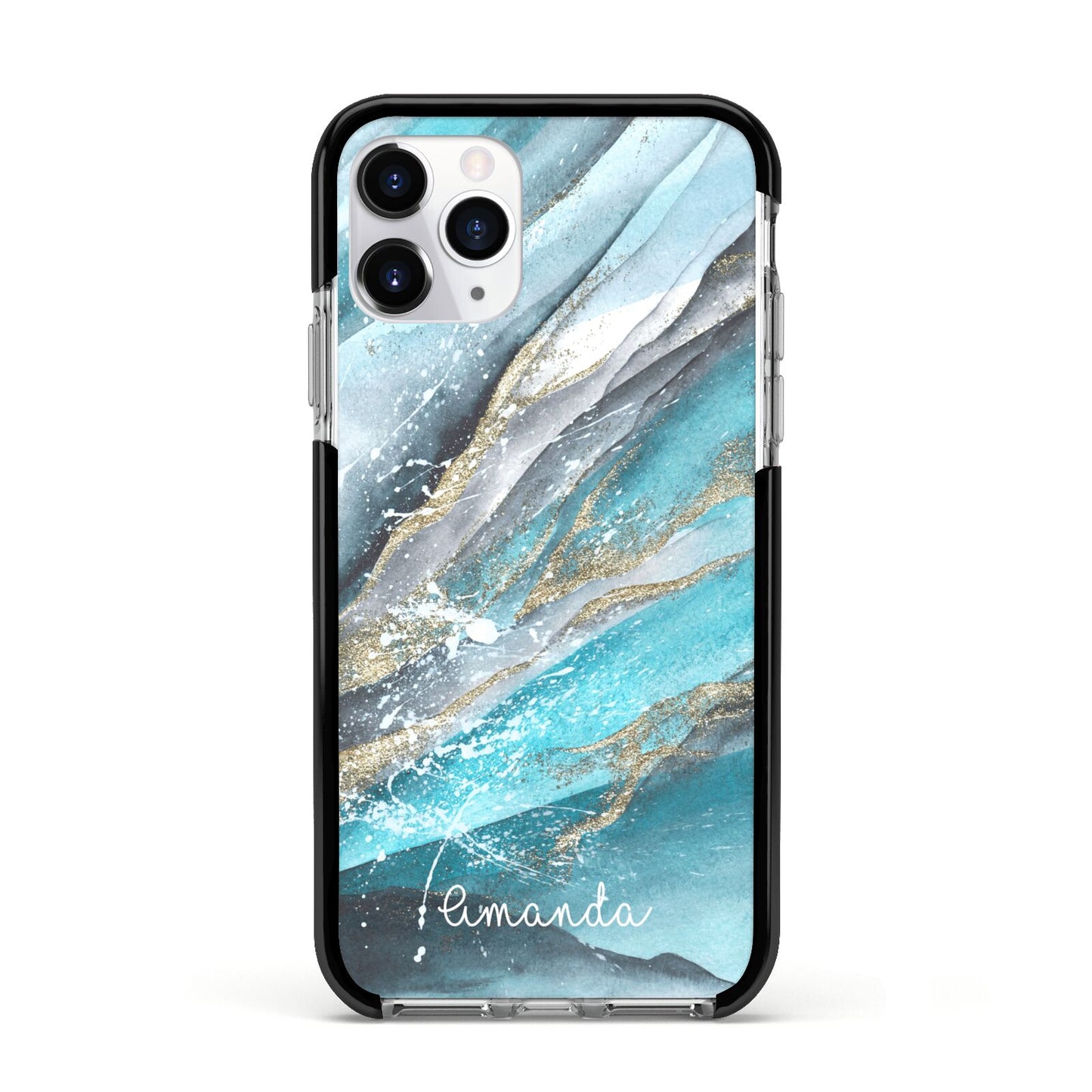 Blue Marble Custom Name Apple iPhone 11 Pro in Silver with Black Impact Case