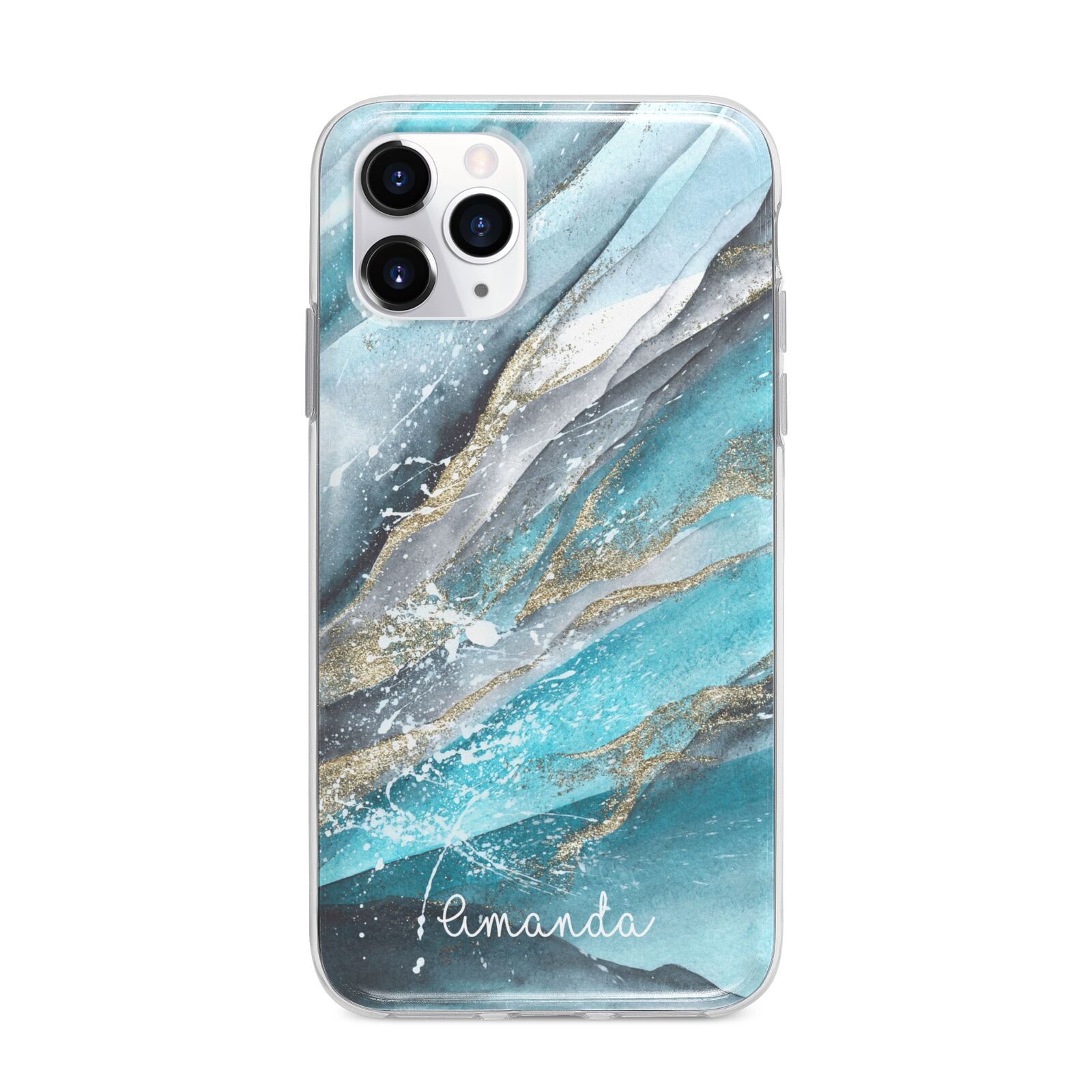 Blue Marble Custom Name Apple iPhone 11 Pro in Silver with Bumper Case