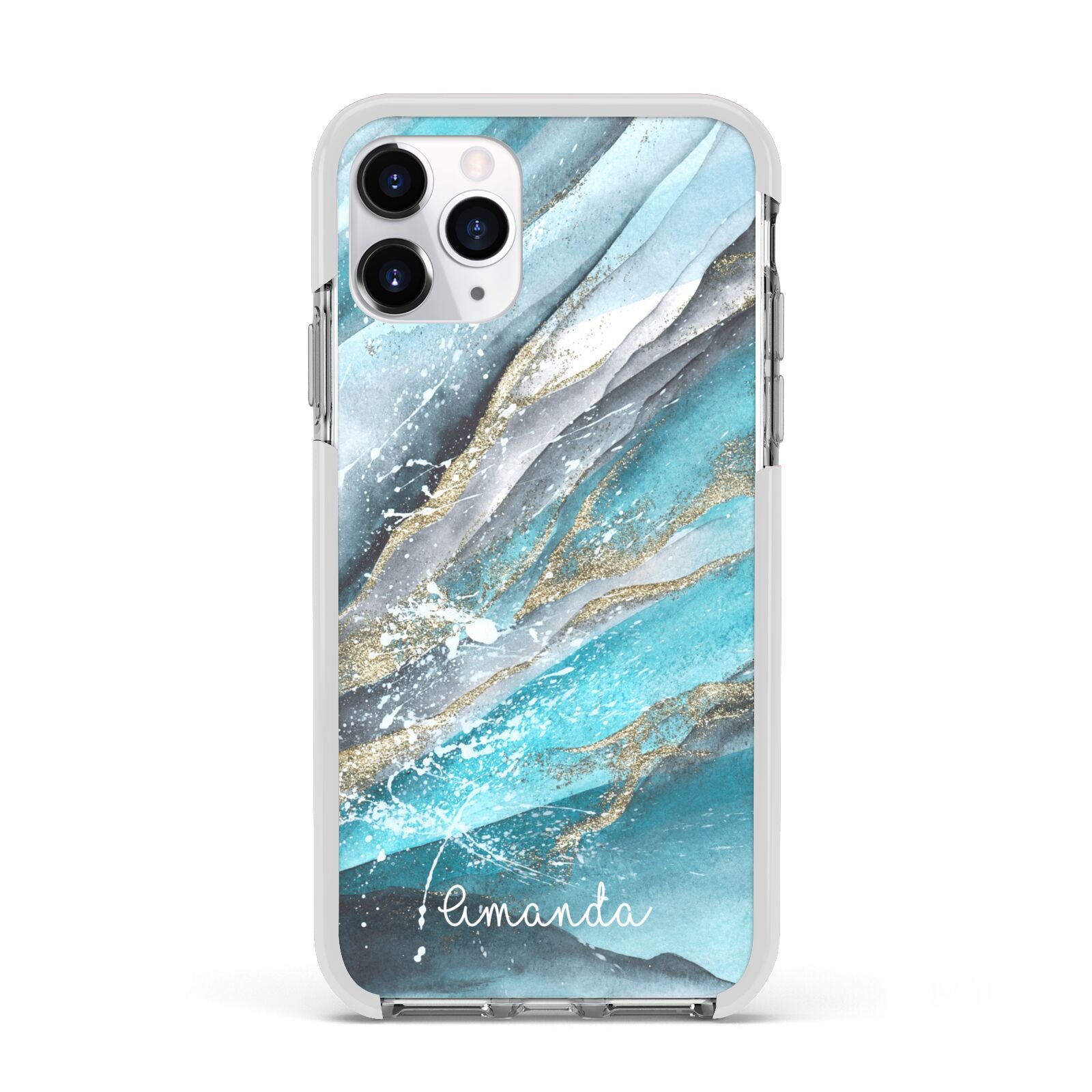 Blue Marble Custom Name Apple iPhone 11 Pro in Silver with White Impact Case