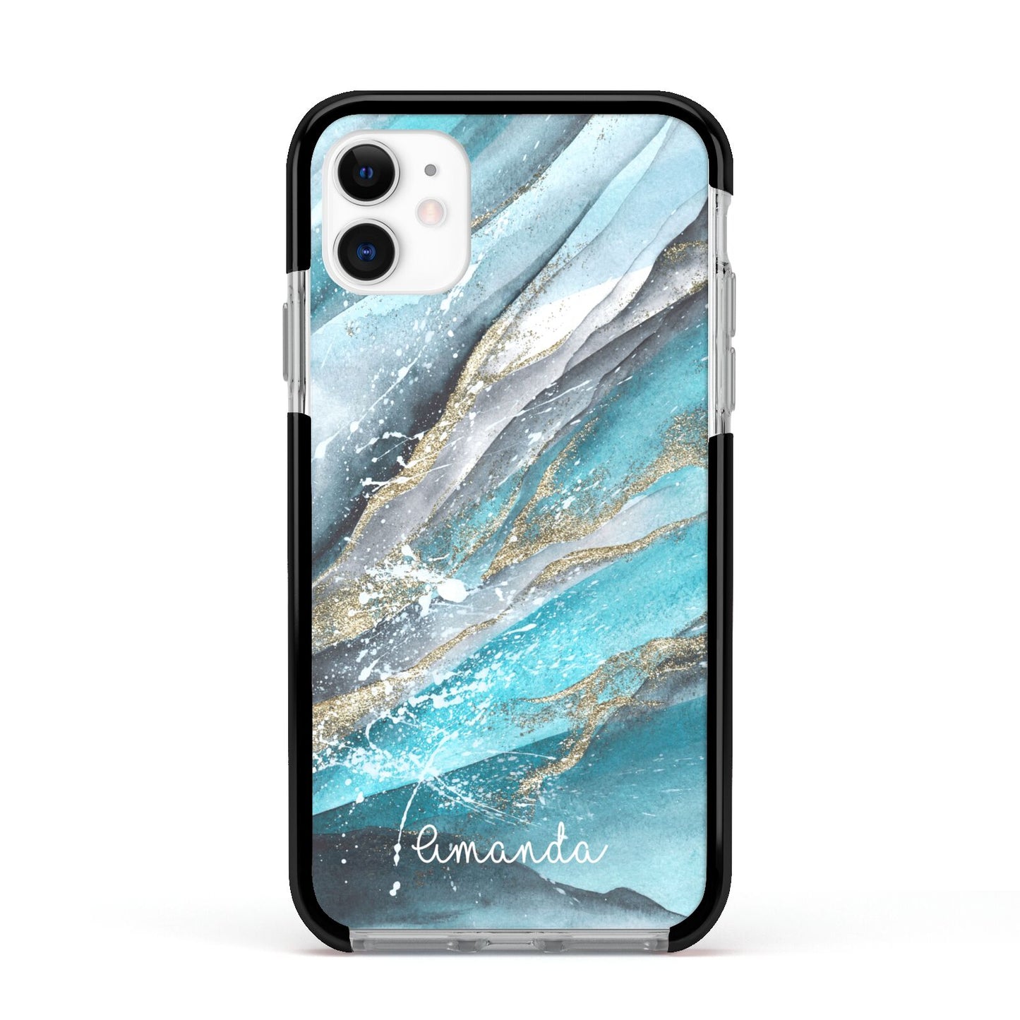 Blue Marble Custom Name Apple iPhone 11 in White with Black Impact Case