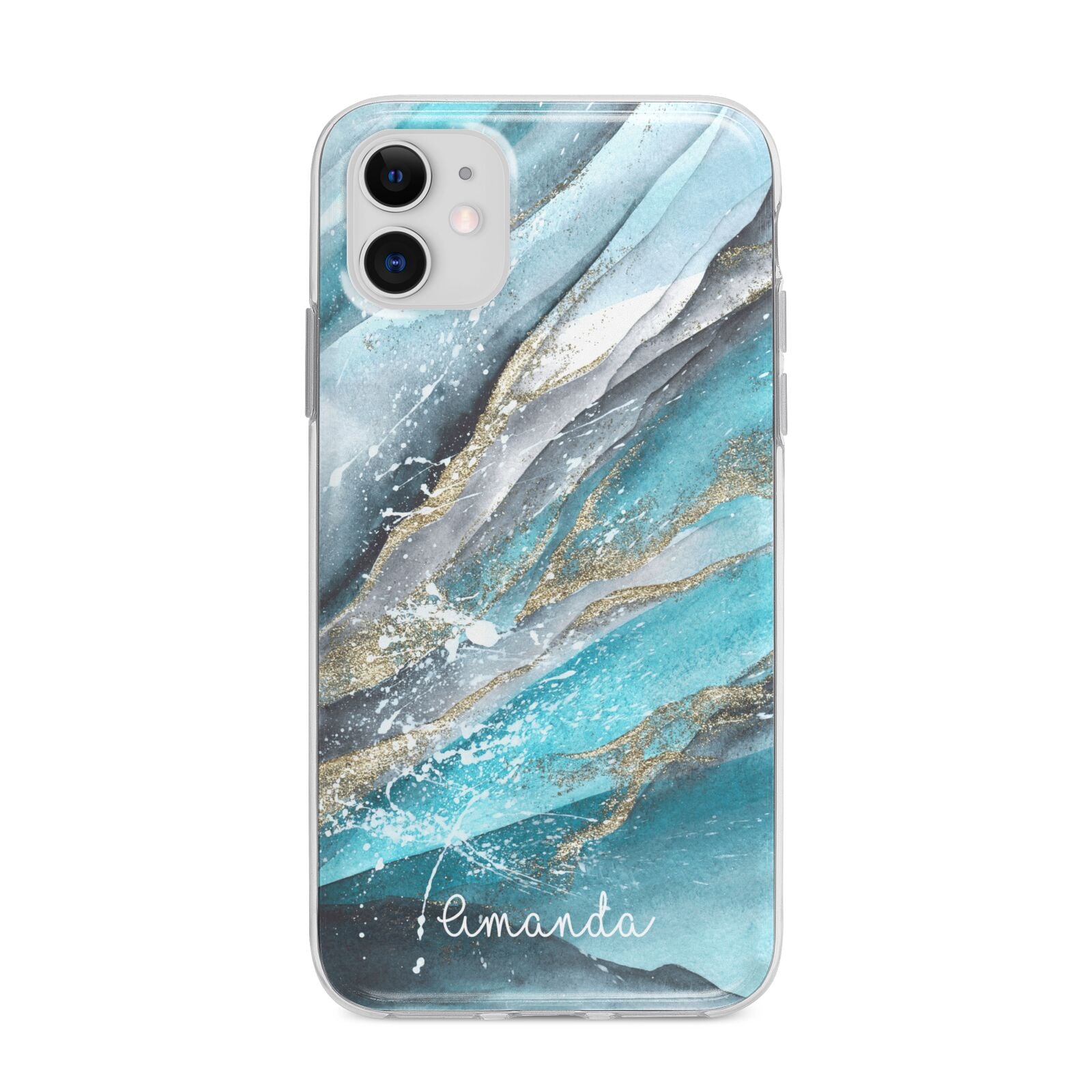 Blue Marble Custom Name Apple iPhone 11 in White with Bumper Case