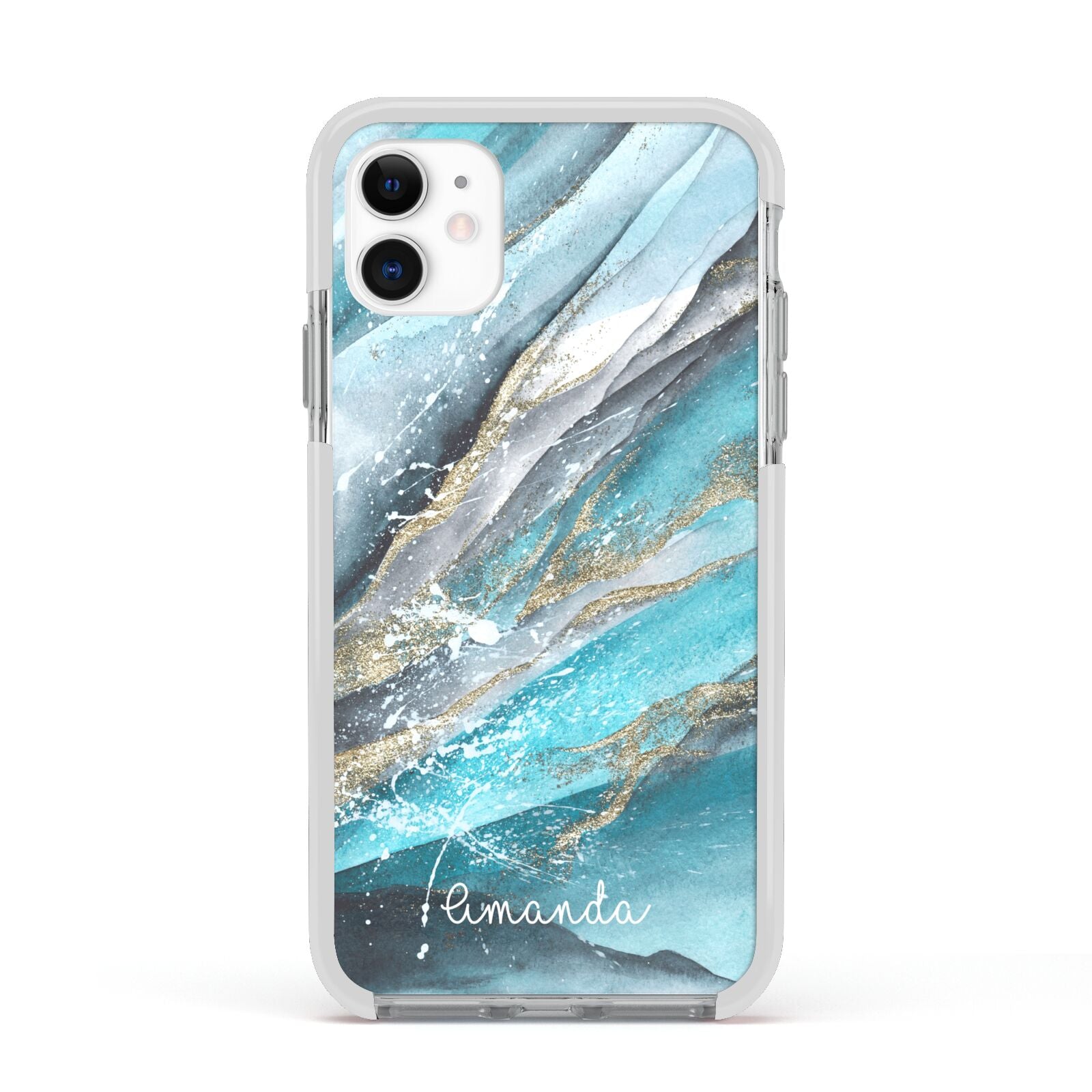 Blue Marble Custom Name Apple iPhone 11 in White with White Impact Case