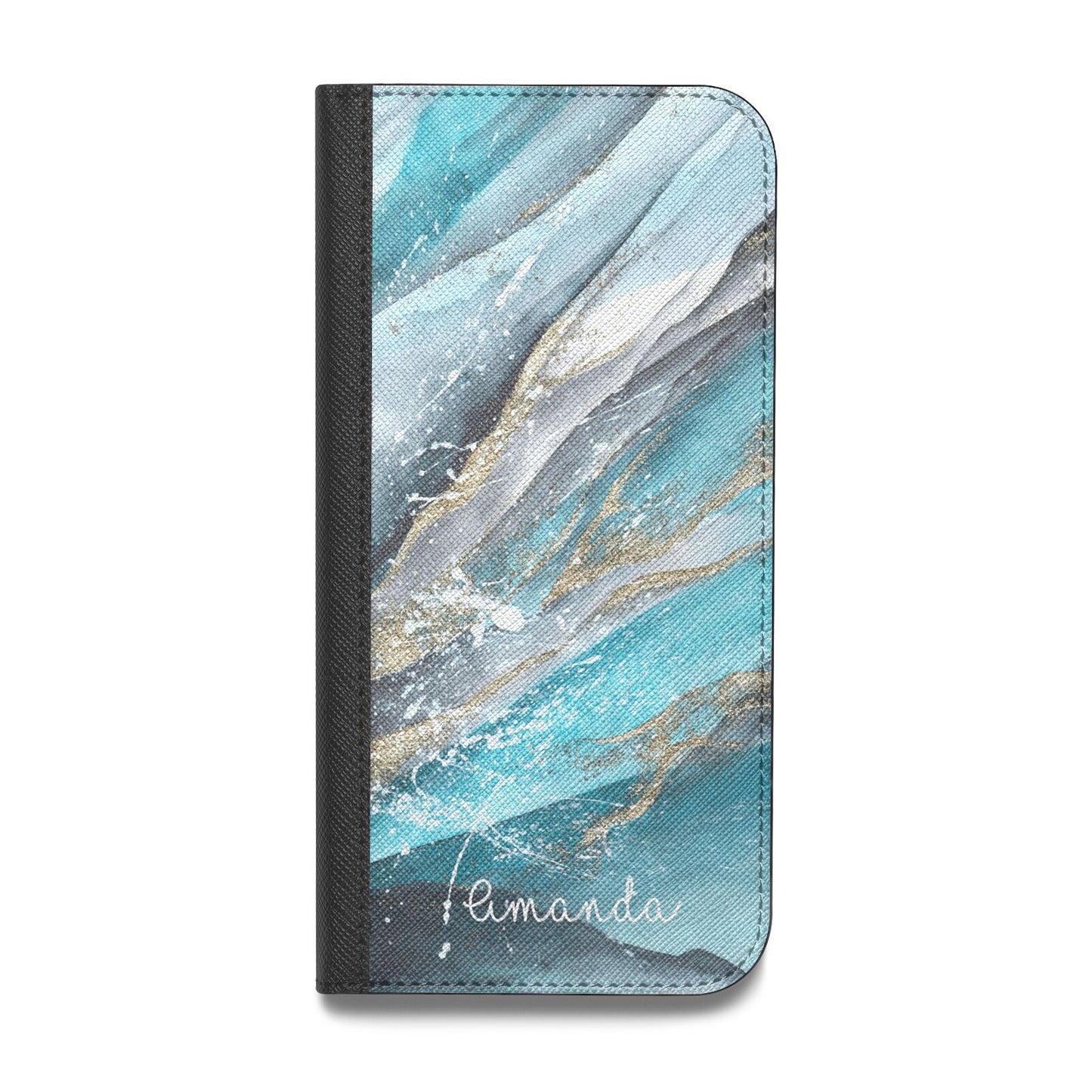 Blue Marble Custom Name Vegan Leather Flip Samsung Case