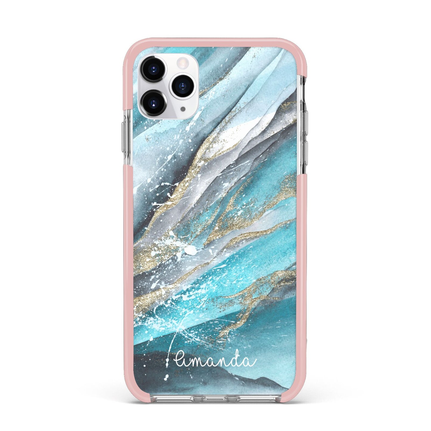 Blue Marble Custom Name iPhone 11 Pro Max Impact Pink Edge Case