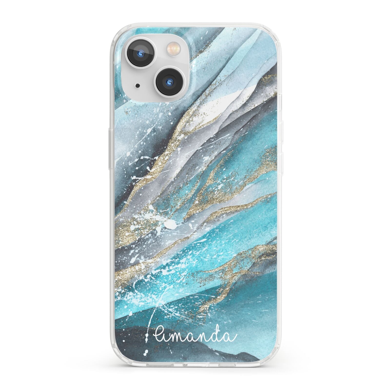 Blue Marble Custom Name iPhone 13 Clear Bumper Case
