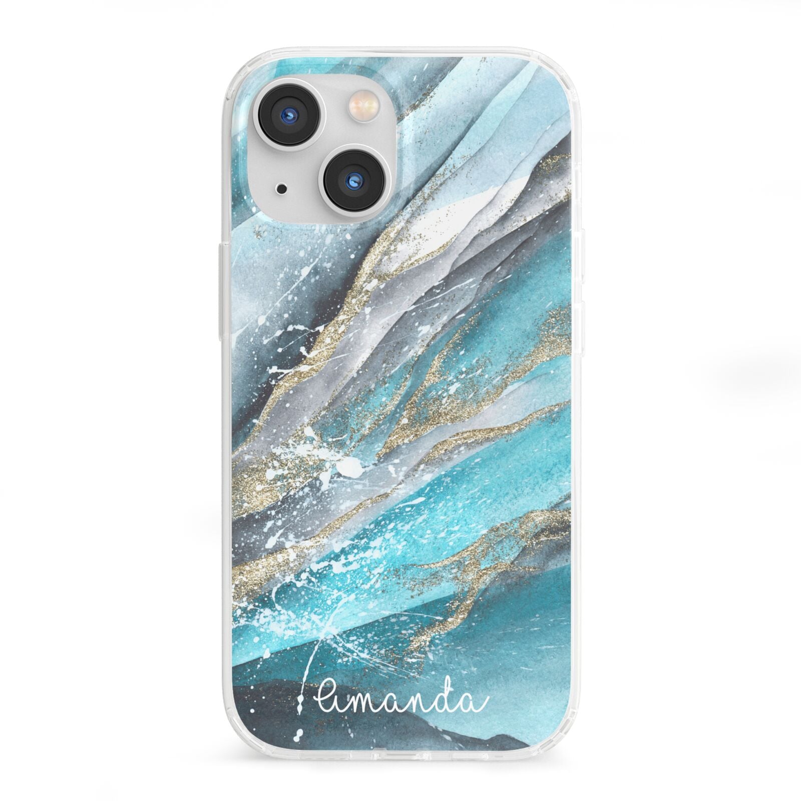 Blue Marble Custom Name iPhone 13 Mini Clear Bumper Case