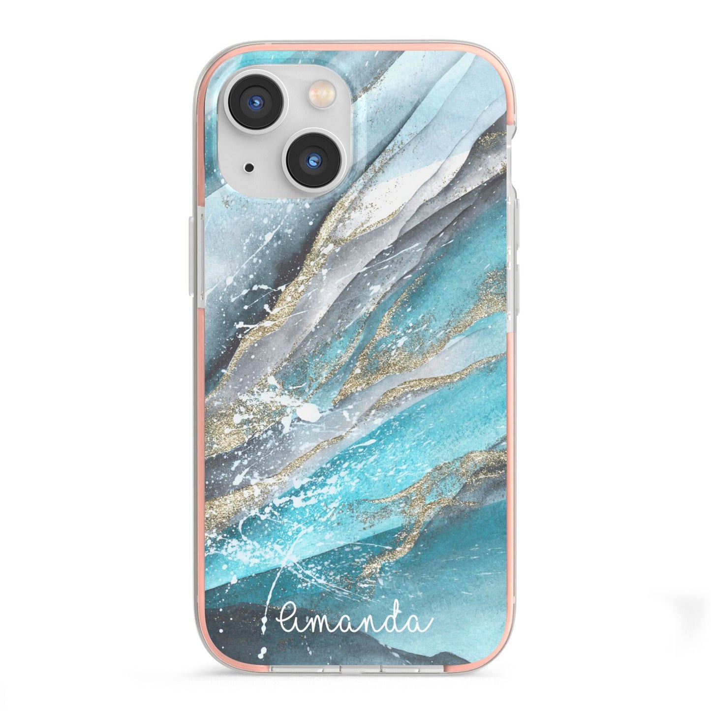 Blue Marble Custom Name iPhone 13 Mini TPU Impact Case with Pink Edges