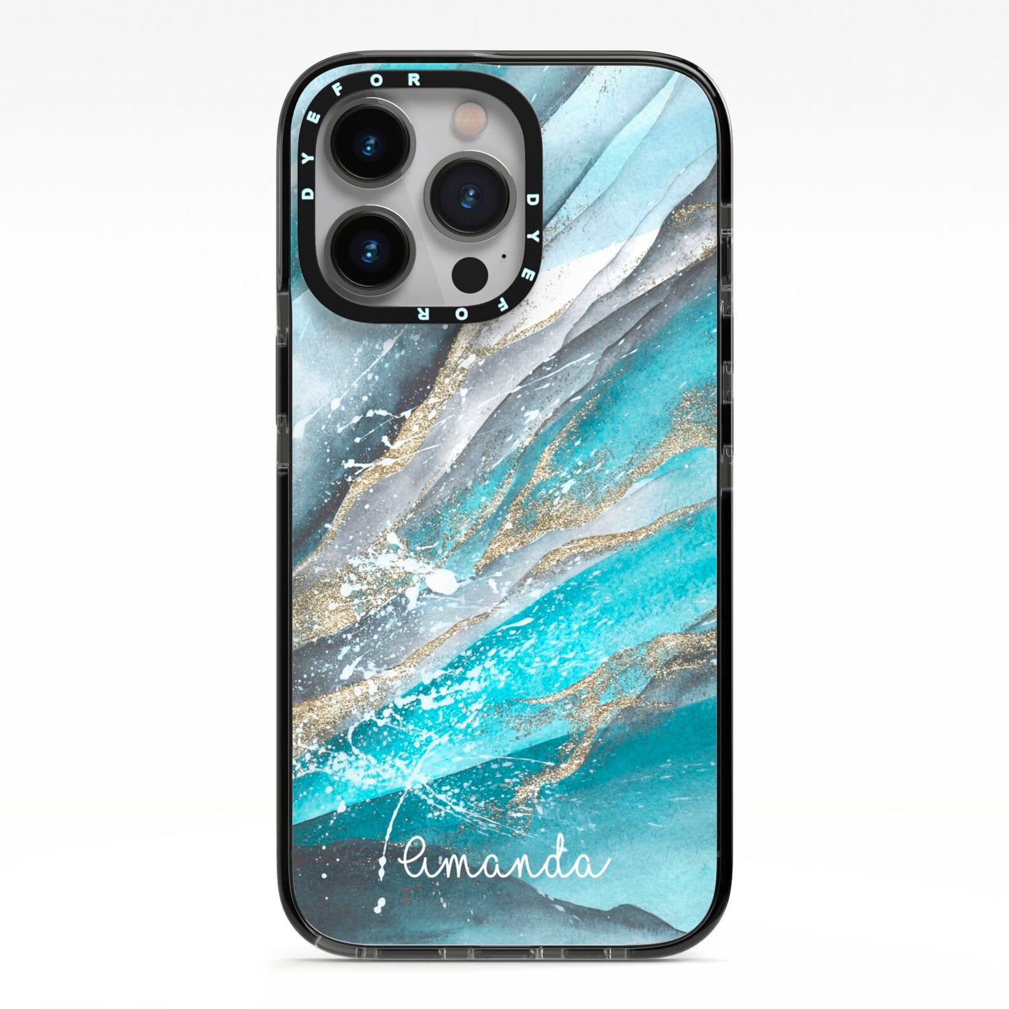 Blue Marble Custom Name iPhone 13 Pro Black Impact Case on Silver phone