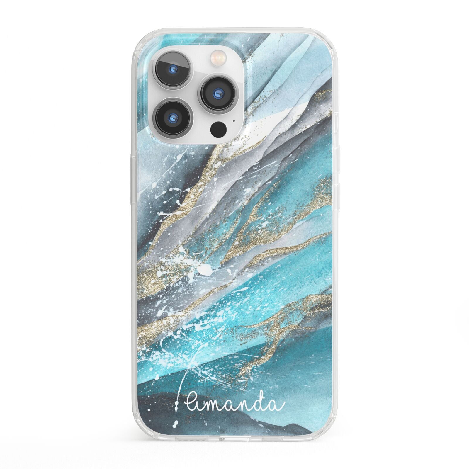 Blue Marble Custom Name iPhone 13 Pro Clear Bumper Case
