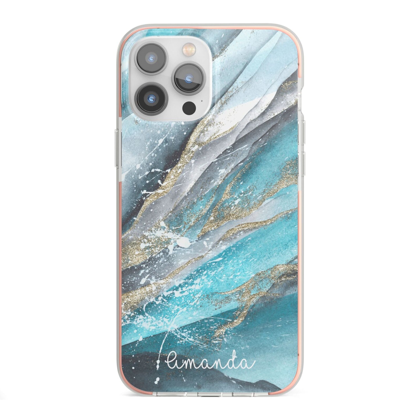 Blue Marble Custom Name iPhone 13 Pro Max TPU Impact Case with Pink Edges