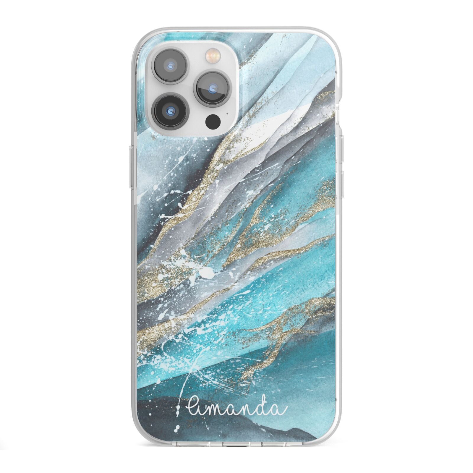 Blue Marble Custom Name iPhone 13 Pro Max TPU Impact Case with White Edges