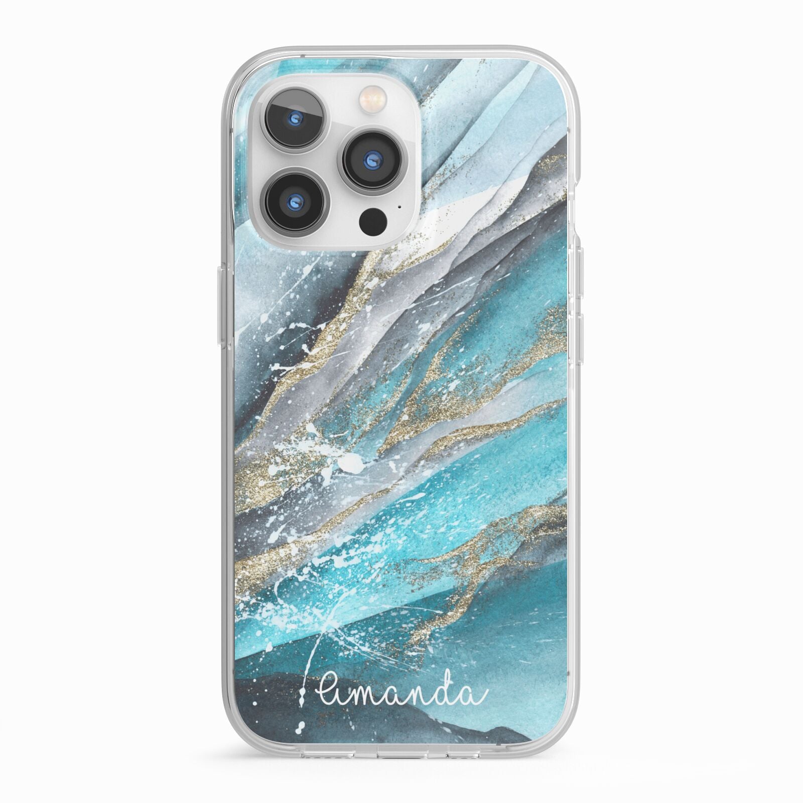 Blue Marble Custom Name iPhone 13 Pro TPU Impact Case with White Edges