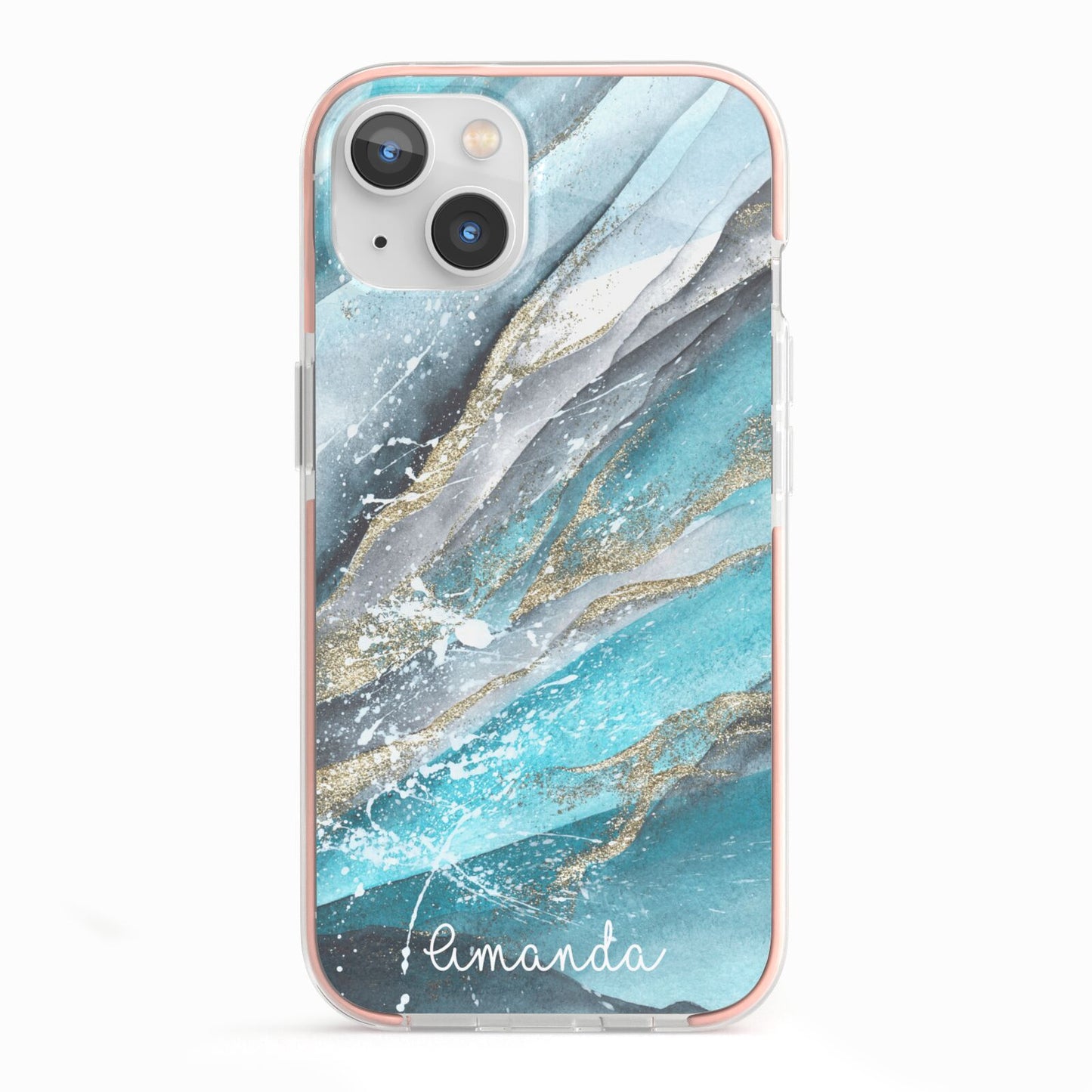 Blue Marble Custom Name iPhone 13 TPU Impact Case with Pink Edges