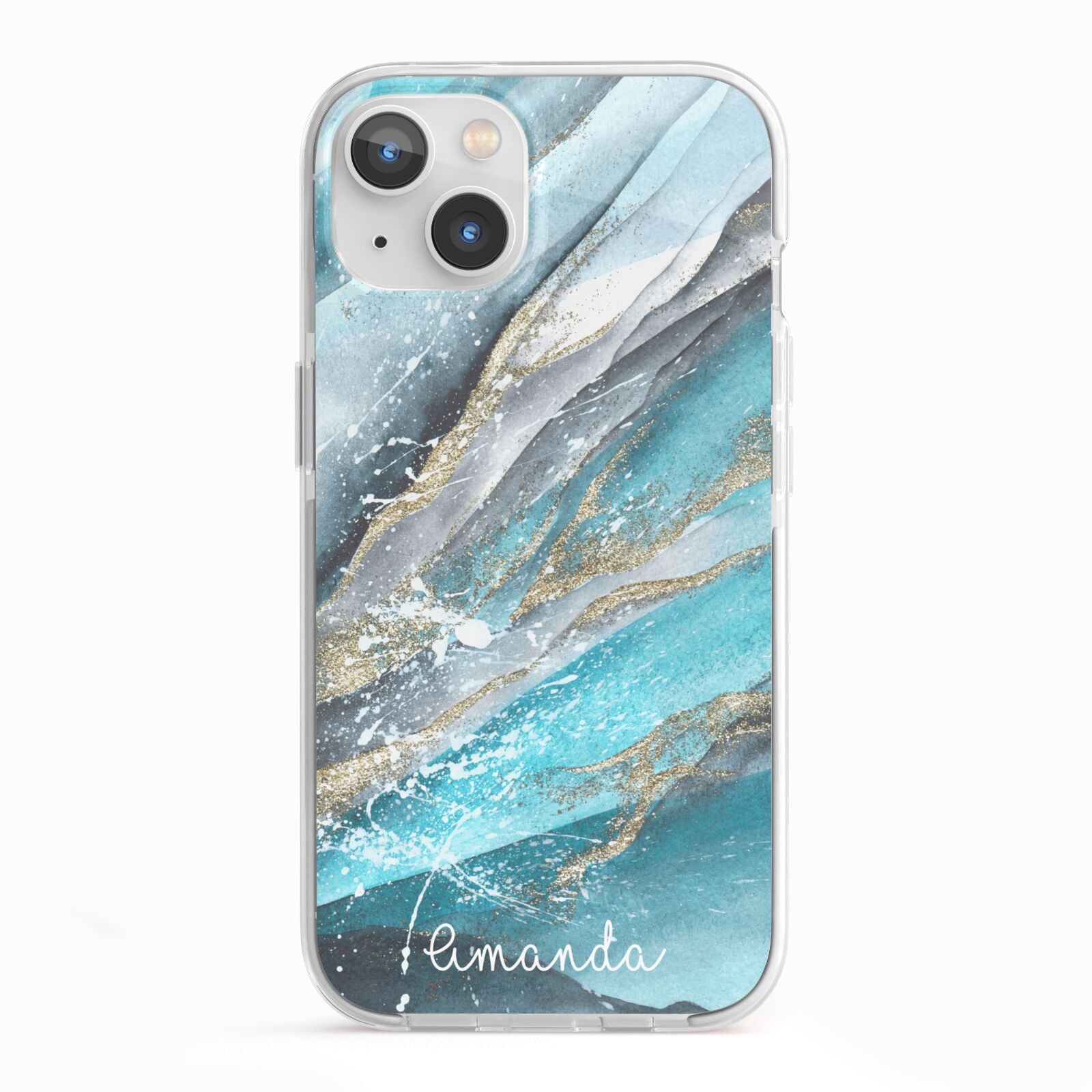 Blue Marble Custom Name iPhone 13 TPU Impact Case with White Edges