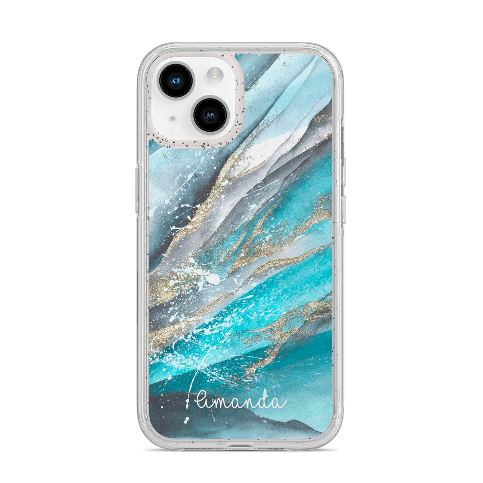 Blue Marble Custom Name iPhone 14 Glitter Tough Case Starlight