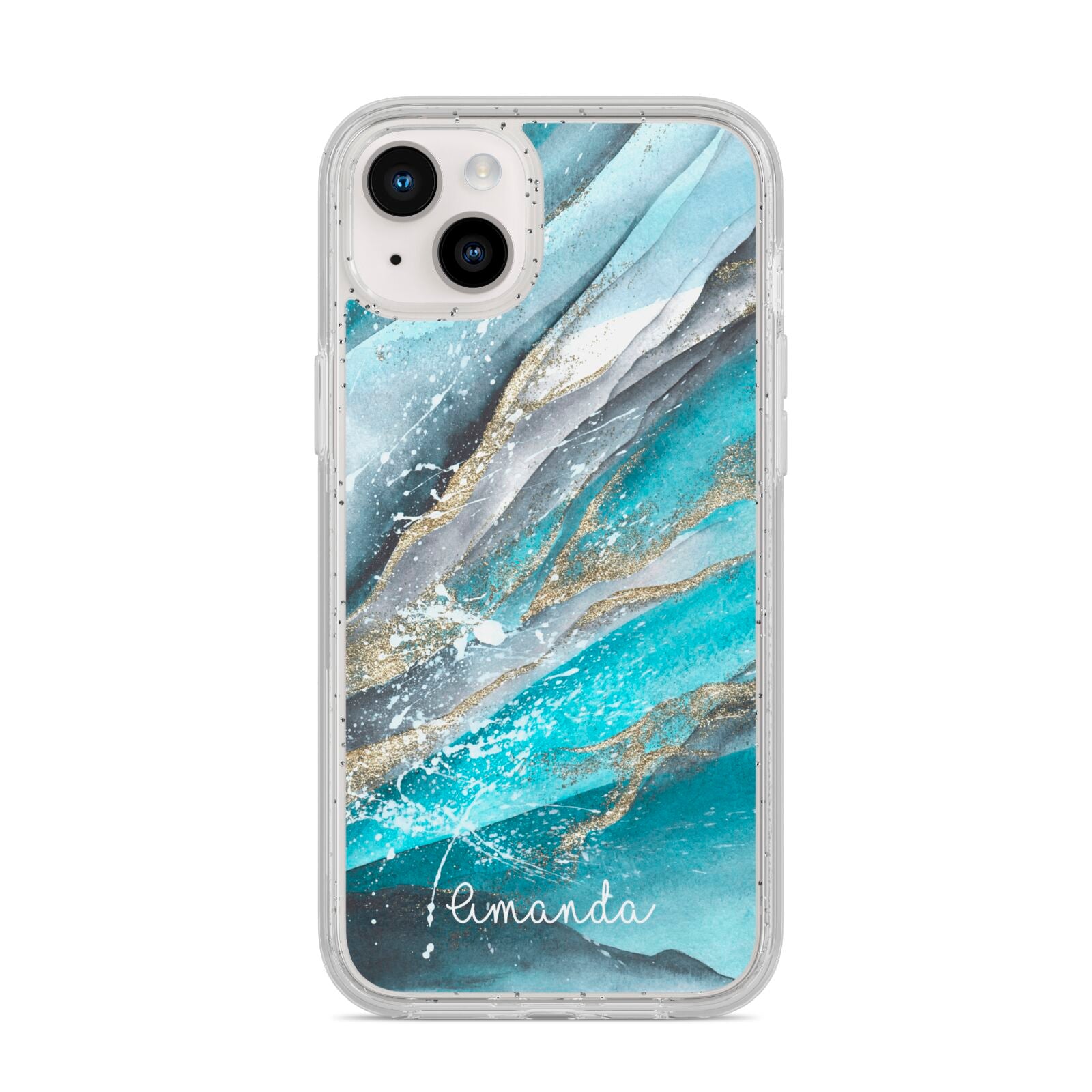 Blue Marble Custom Name iPhone 14 Plus Glitter Tough Case Starlight