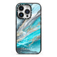 Blue Marble Custom Name iPhone 14 Pro Black Impact Case on Silver phone