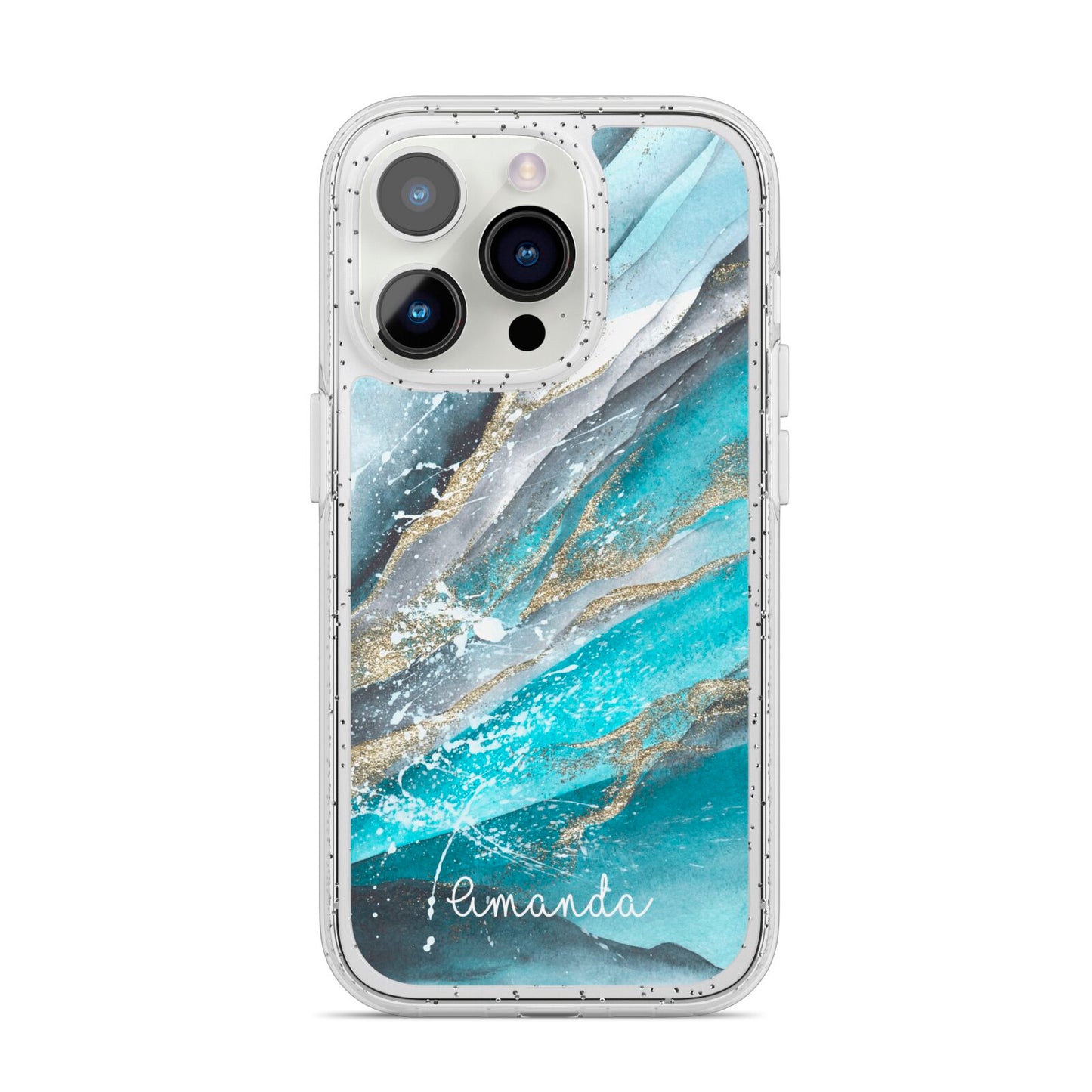Blue Marble Custom Name iPhone 14 Pro Glitter Tough Case Silver